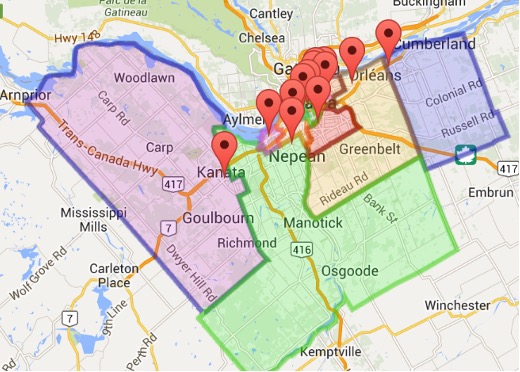 Map with polygon areas denoting PCO catchment areas