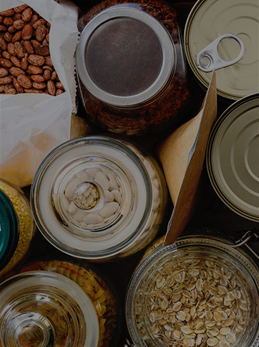 Assortment of perishable and non-perishable food items.