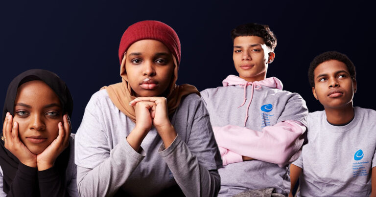 Collage of four youths posing for portraits.